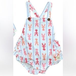 Milkberry lobster print knit ruffle butt bamboo romper size 3-6 months